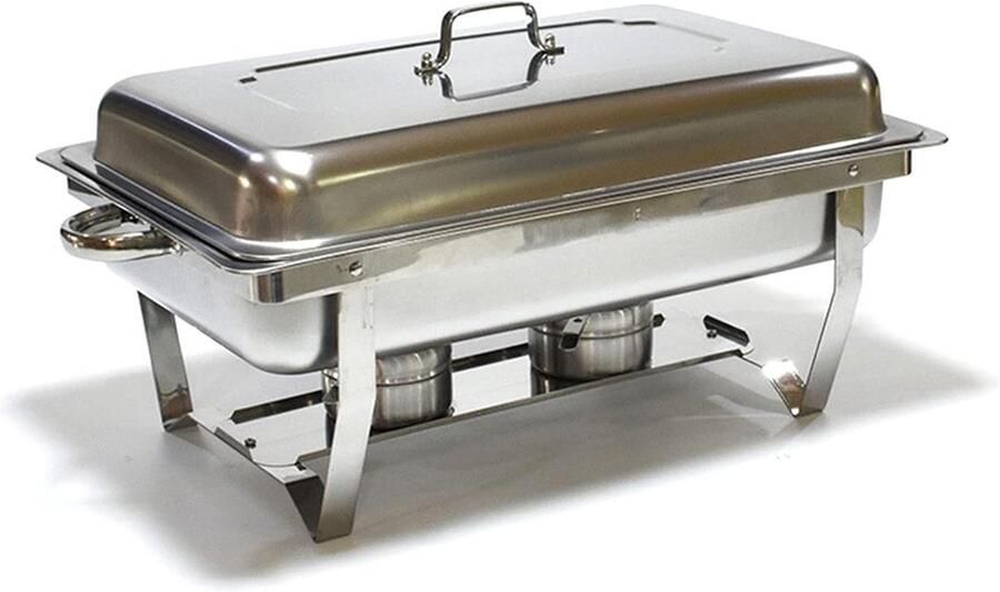 Buffet Warmer Server Voedselverwarmer RVS Buffet Serveren Dubbele Laden Ontwerp 55.2x26.3x35.2cm Zilver