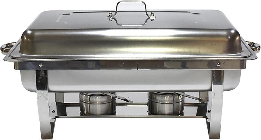 Buffet Warmer Server Voedselverwarmer Set Eten Warm Houden Dubbele Tray 55.2x26.3x35.2cm Zilver
