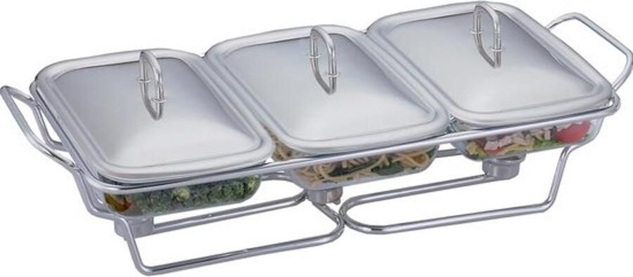Buffet Warmer Set 3 Delen met Glazen Serveerschalen RVS Chafing Dish voor Warme Gerechten