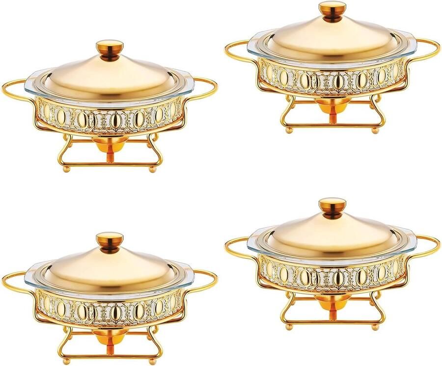 Buffet warmer set Chafing dish warmhoudbak Feesten en diners Gouden plating 2L inhoud Goud