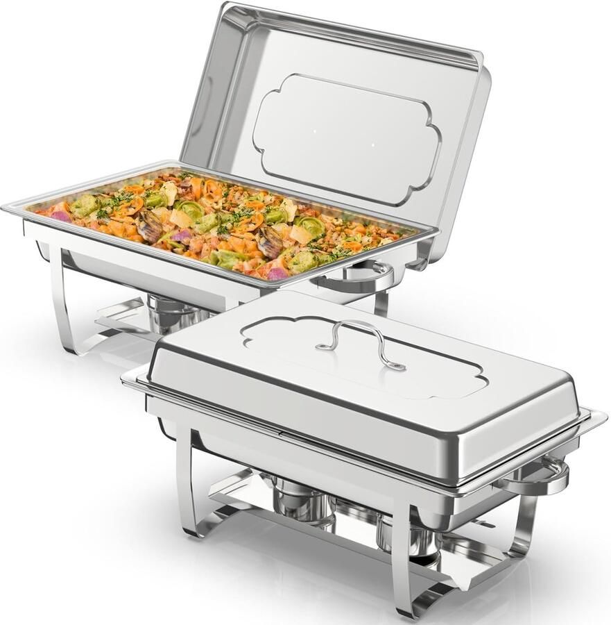 Buffet Warmer Set Warmhoudbak Feestelijk Serveren Roestvrij Staal 2x 9 Liter Zilver