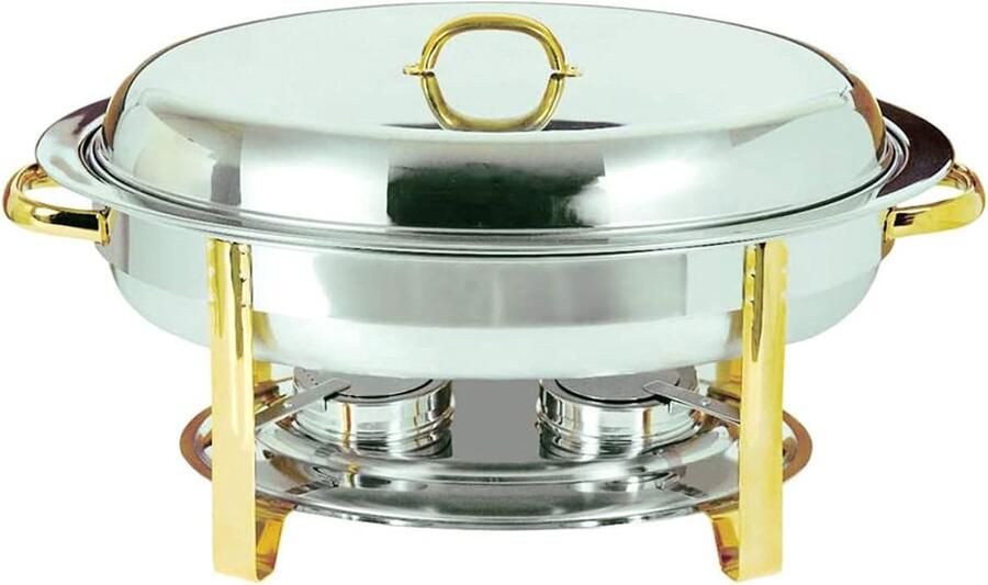 Buffet warmer set Warmhoudbakken set Feestelijke catering Gelijkmatige warmteverdeling 6 x 6L capaciteit Goudkleurig
