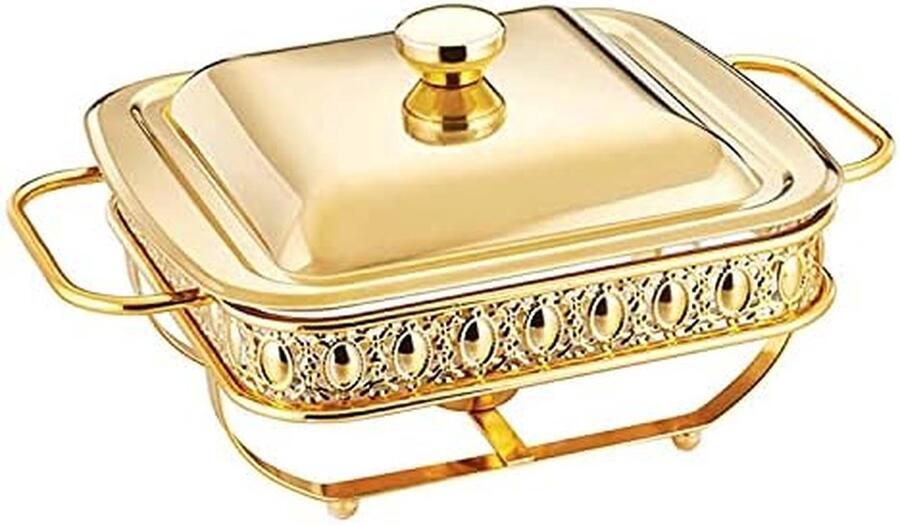 Buffet Warmer Warmhoudbak Set Eten Warm Houden Spiegelglans Afwerking 1.8 Liter Goud