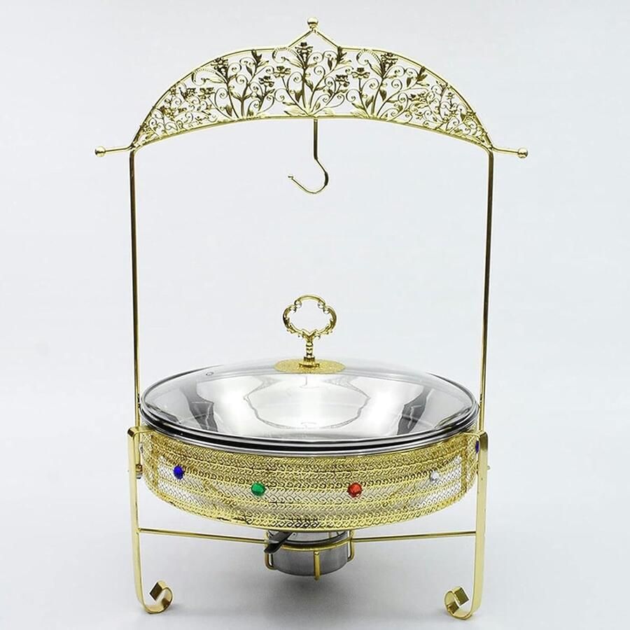 Buffet Warmer Warmhoudbak Set Eten Warm Houden Met Glazen Deksel 3.5 Liter Goudkleurig