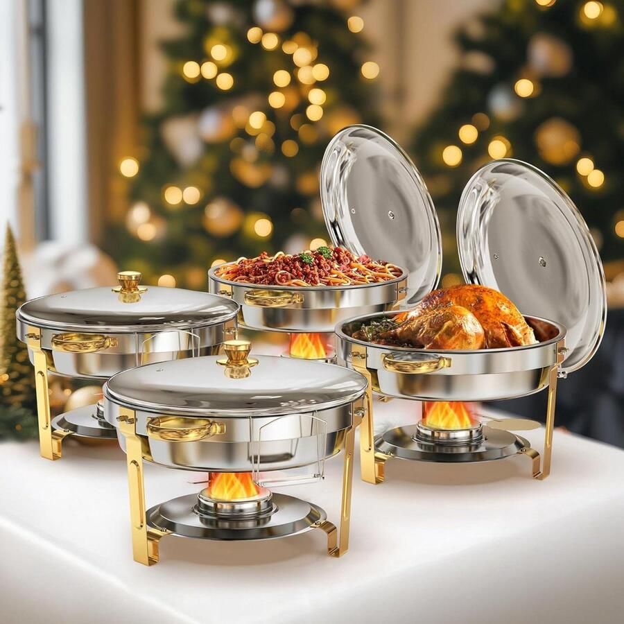 Buffet Warmers Chafing Dishes Eten Warm Houden Met Dekselhouder 4 Stuks 5QT Goud