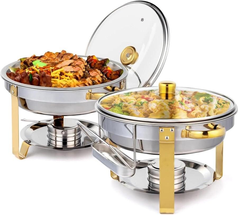 Buffet warmer set Warmhoudbakken chafing dish Buffetten organiseren Gouden accenten 5 liter capaciteit Goud