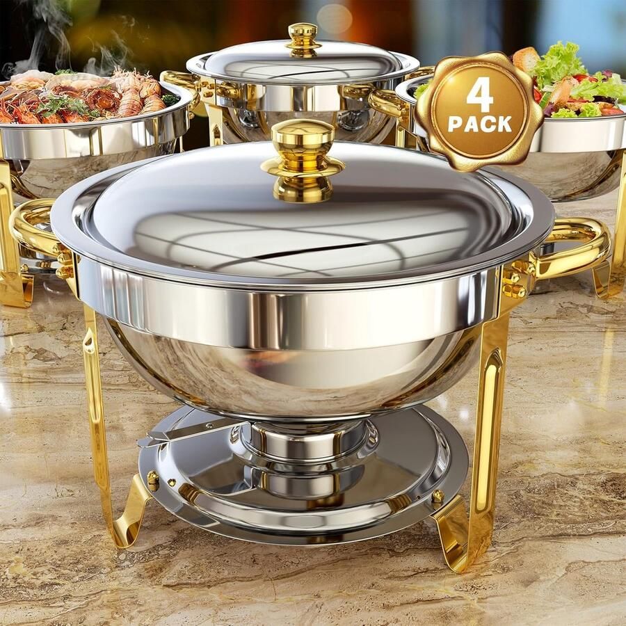 Buffet Warmhoud Sets Schaal Sets Feesten Catering Roestvrij Staal 5QT Rond Goud Zilver