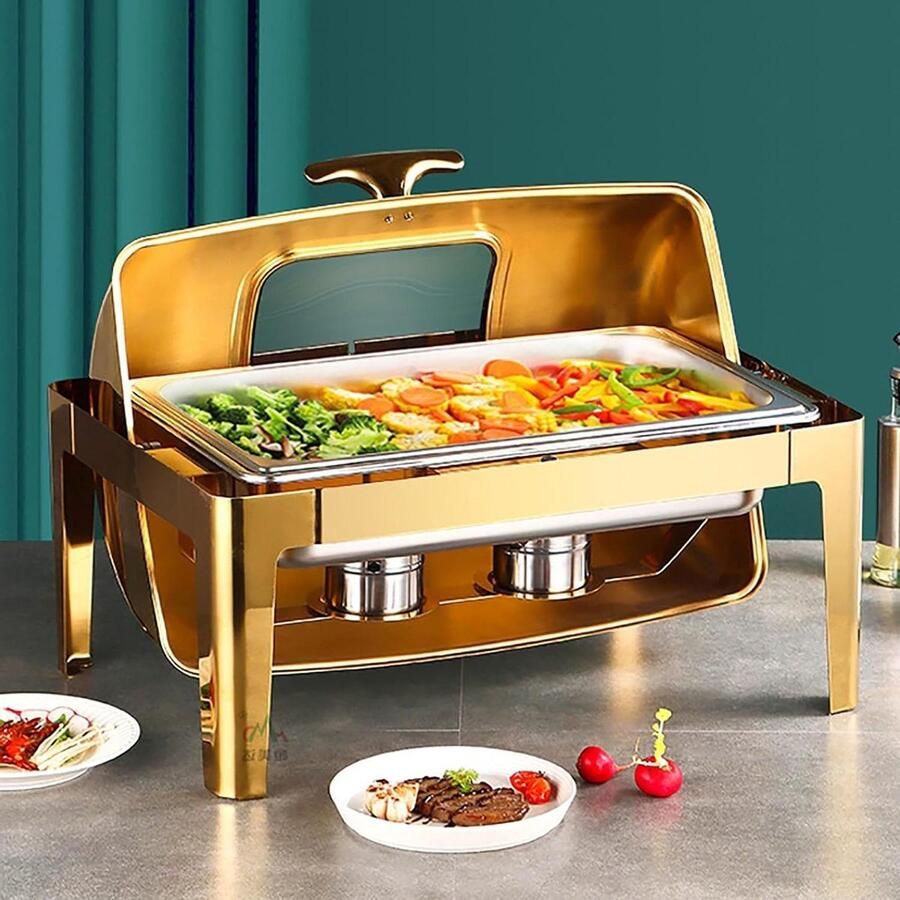 Buffet Warmhoudbak Chafing Dish Bain Marie Feesten en Buffetten Zichtbaar Deksel 9L 8QT Zilver
