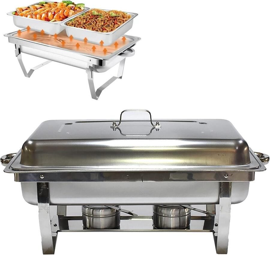 Buffetserver Warmhoudbak Chafing Dish Set Catering Evenementen Grote Capaciteit 55 cm Zilver - Foto 2