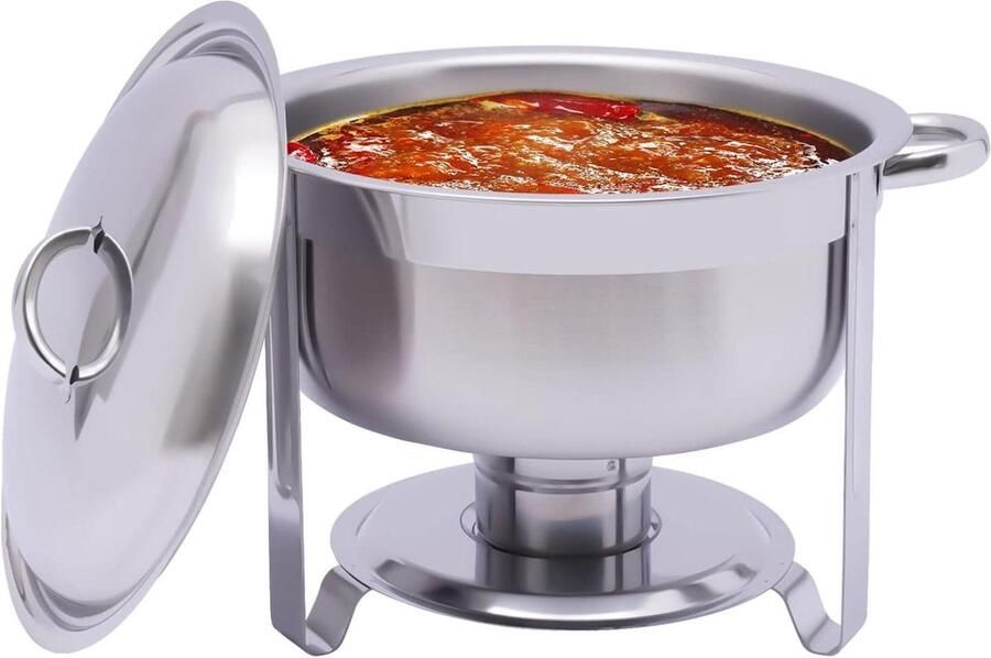 Buffet Warmhoudpan RVS Chafer Gerechten Warm Houden Stabiele Steunpoten 52 Qt Capaciteit Zilver