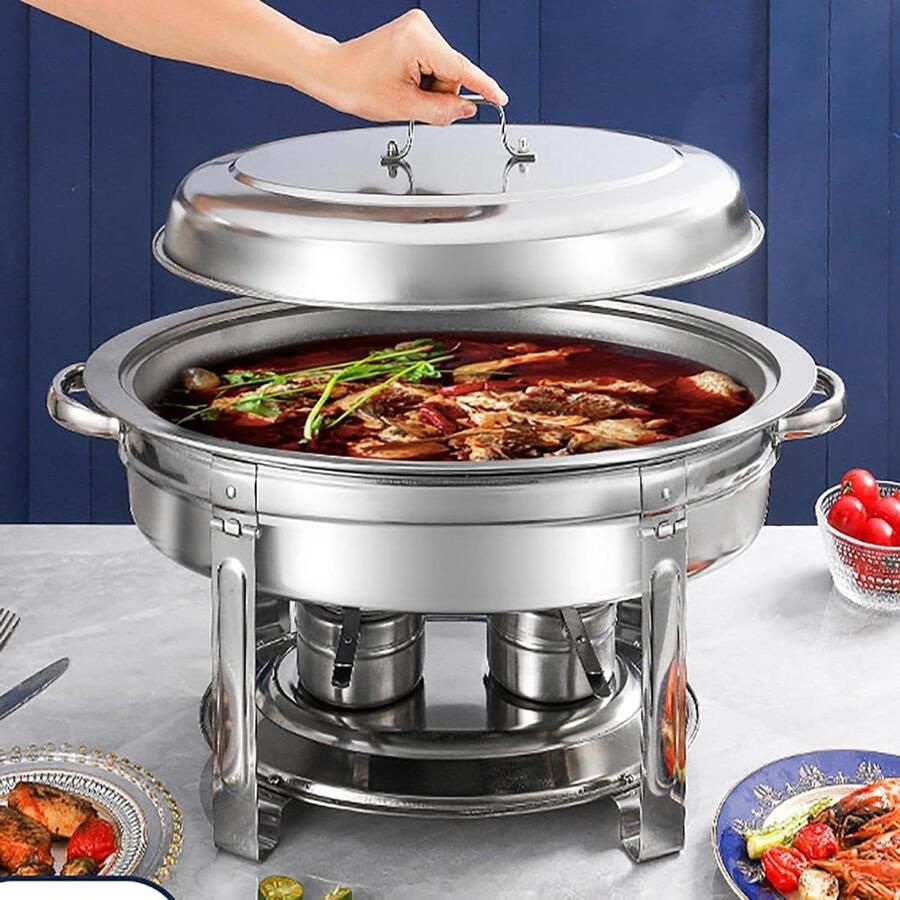 Buffet Warmhoudset Chafing Dish Feesten organiseren Opvouwbare poten 5.5L inhoud Zilverkleurig