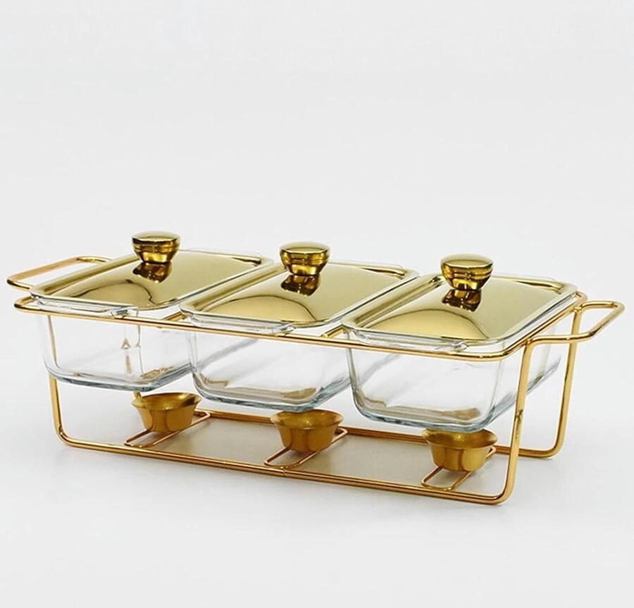Buffet Warmhoudset Chafing Dish Set Eten Warm Houden Ingebouwde Dekselhouder 1.8 L Zilver