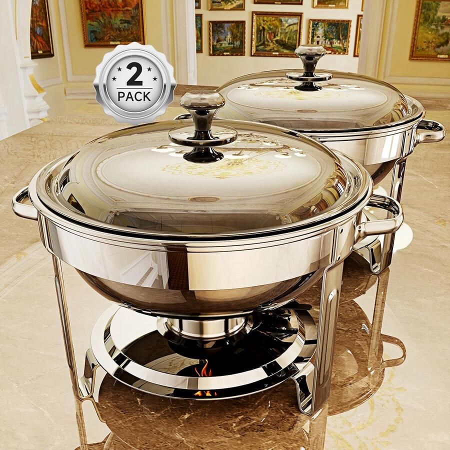 Buffet Warmhoudset Chafing Dishes Feestelijke Bijeenkomsten Roestvrij Staal 2x 5QT Zilver