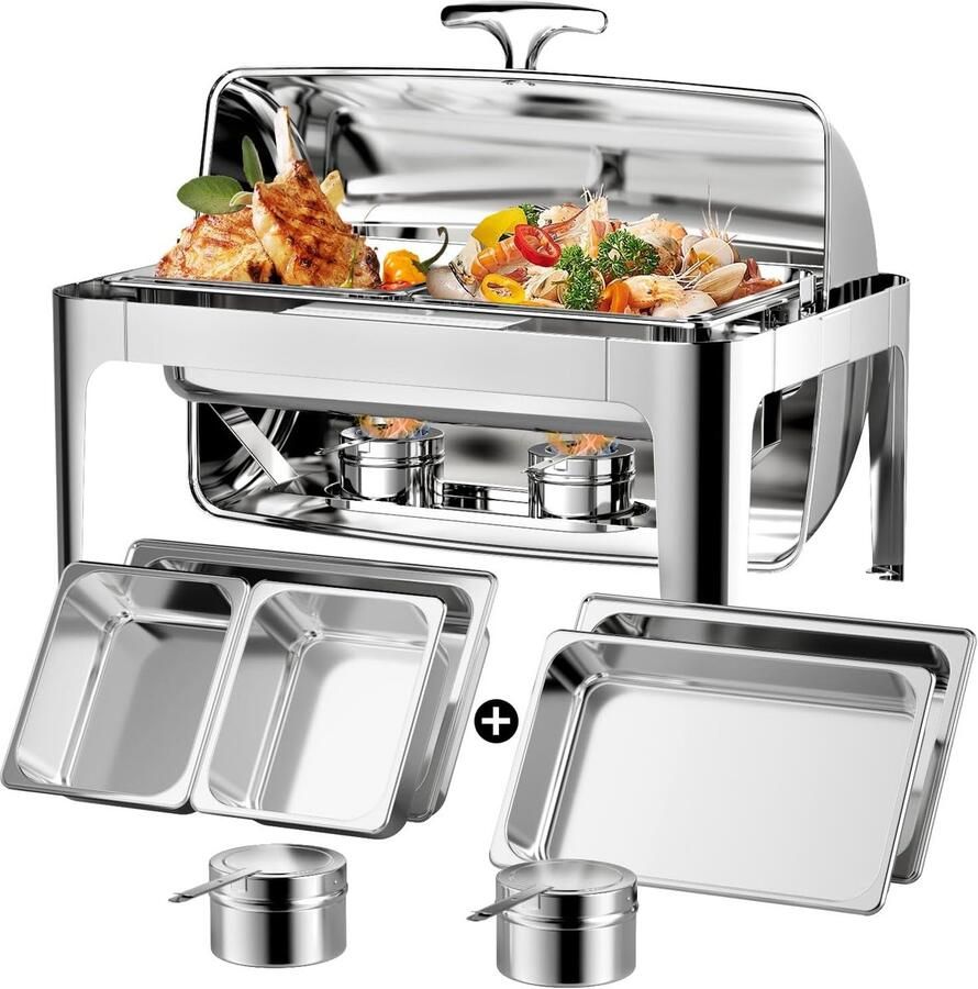 Buffet Warmhoudset Gastronorm Bakken Eten Warm Houden Roestvrij Staal 65x47x32 cm Zilverkleurig