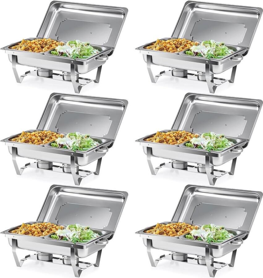 Buffet Warmhoudset Gastronorm Bakken Eten Warm Houden Voedselveilig Roestvrij Staal 6 x 9L Zilver