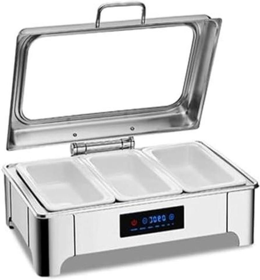 Buffet Warmhoudset RVS Serveer Gerechten Warm Houden Intelligente Temperatuurregeling 9 Liter Zilver