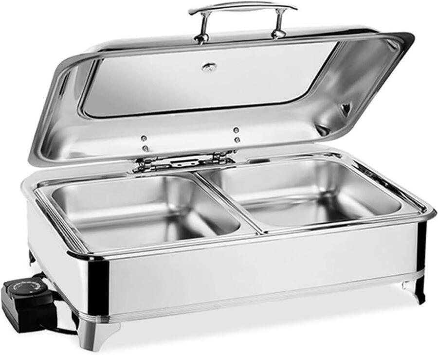 Buffet Warmhoudset Voedselverwarmer Serveer Feestelijk Serveren Elektrisch Verwarmbaar 9 Liter Capaciteit Zilverkleurig