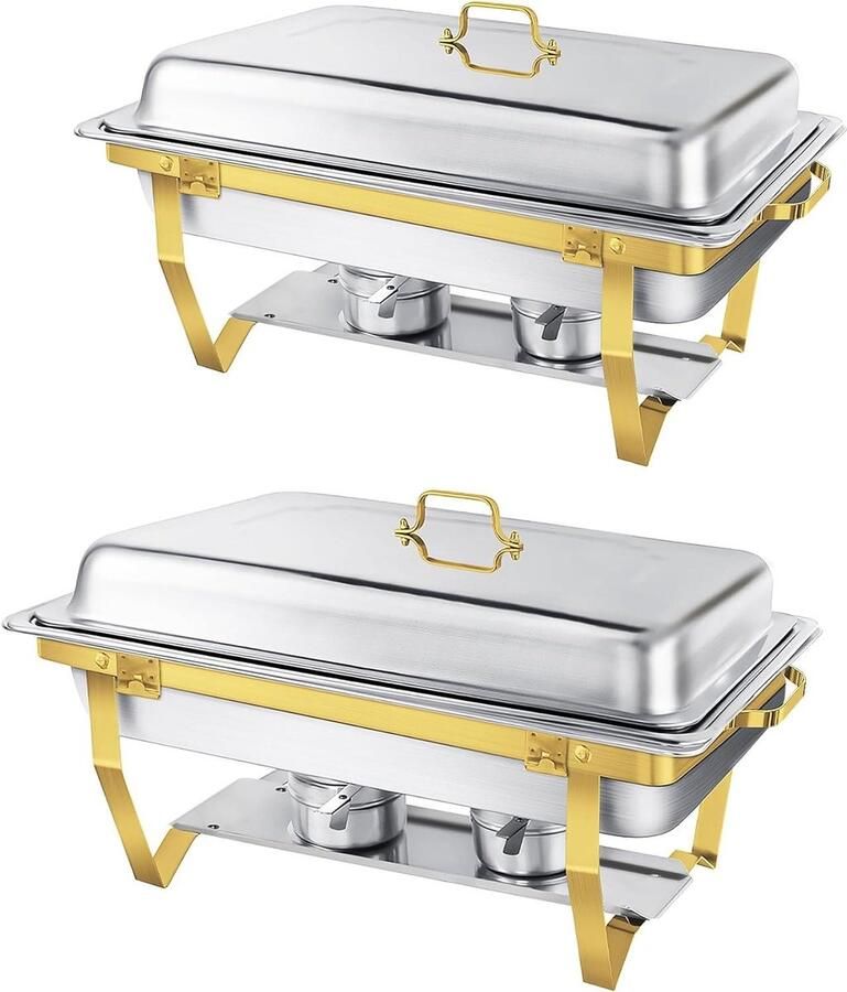 Buffet Warmhoudset Voedselwarmer Set Buffetten organiseren Afgeronde randen 9 Liter Goud