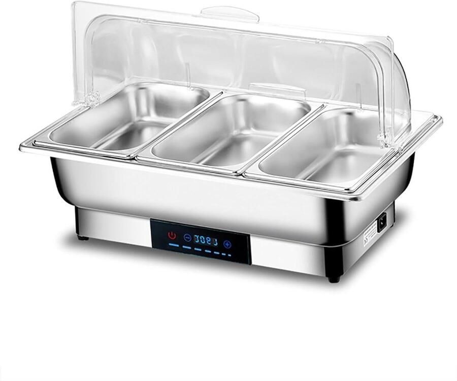 Buffet Warmhoudset Voedselwarmer Set Feestelijk Serveren Digitale Temperatuurregeling 9L Capaciteit Zilverkleurig