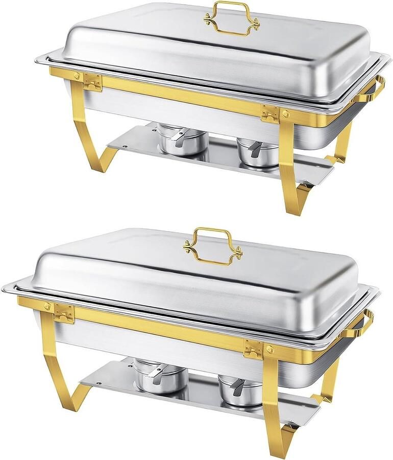 Buffet Warmhoudset Voedselwarmer Set Feestelijk Buffet Afgeronde Randen 9 Liter Goud