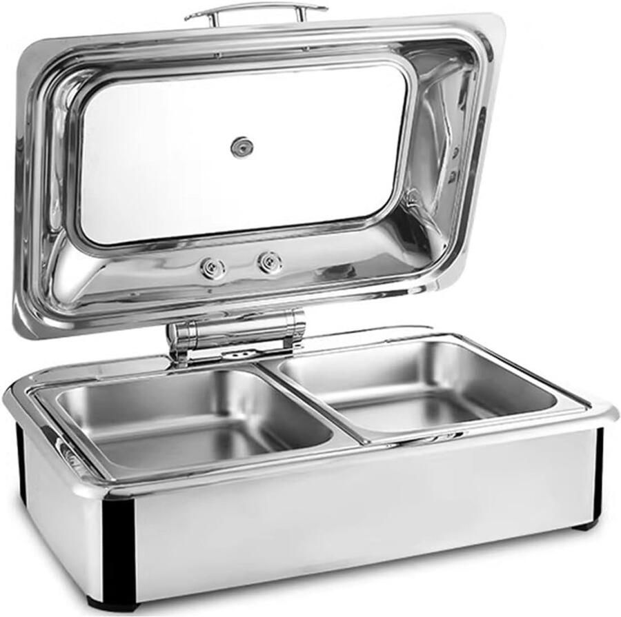 Buffetkachel Set Voedselwarmer Feesten Buffet Elektrisch Verwarmd 6 Liter Capaciteit Zilver