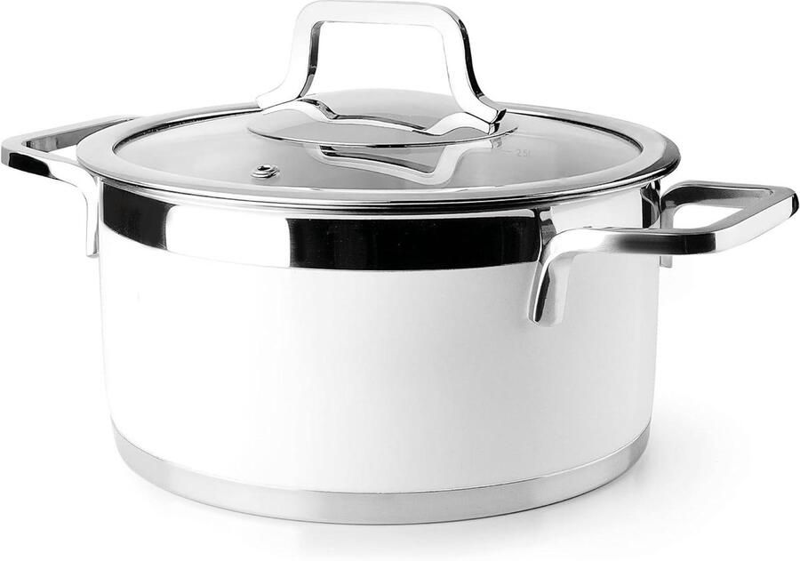 Buffetpan met Deksel Kookpan Sauspan Koken en Serveren Thermosandwichbodem Ø 16 cm Wit