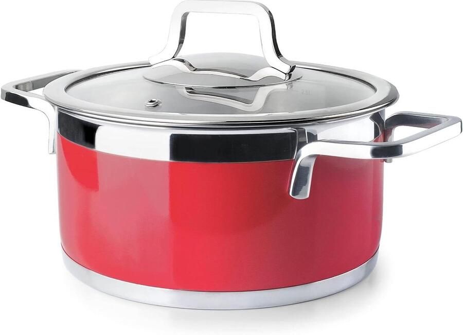 Buffetpan met Deksel Soeppan Sauspan Koken en Serveren Thermosandwichbodem Ø 24 cm Rood