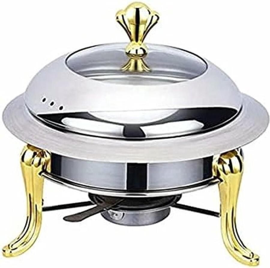 Buffetpan RVS Warmhoudpan Feesten en Evenementen Inclusief Brandstofhouders 28 cm Goud