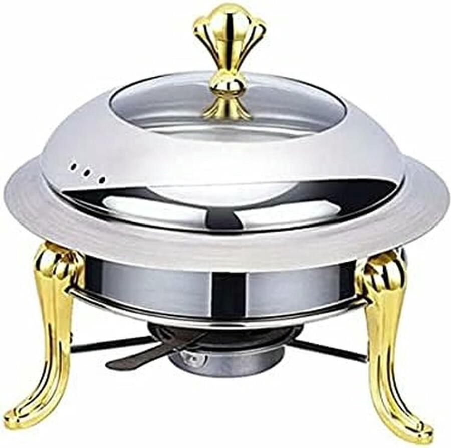 Buffetpan RVS Warmhoudpan Feesten en Evenementen Inclusief Brandstofhouders 28 cm Goud