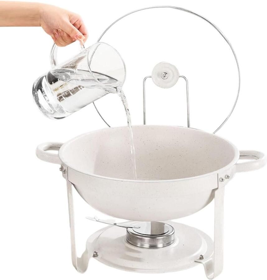 Buffetschalenwarmers Warmhoudplaat Rechaudset Feestelijk serveren Antiaanbaklaag 35x35x14 cm Wit