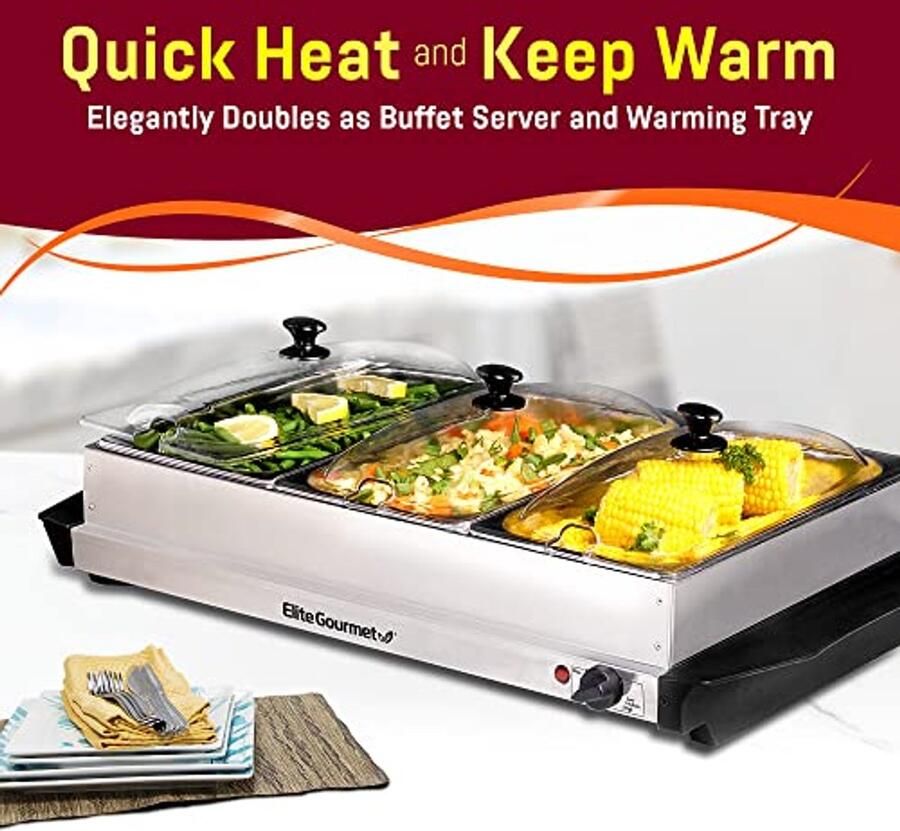 Buffetserver met Temperatuurregeling en Doorzichtige Deksel 7 5 Liter RVS - Foto 2