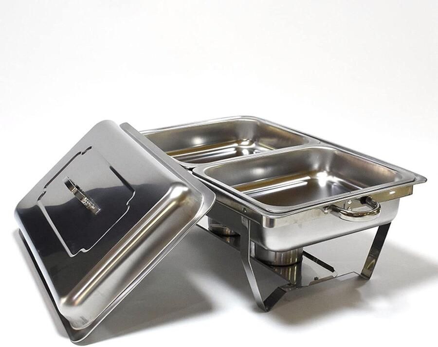 Buffetserver Roestvrij Staal Warmhoudplaat Serveerwagen Eten Warm Houden Dubbele Dienbladen 552x263x352cm Zilverkleurig