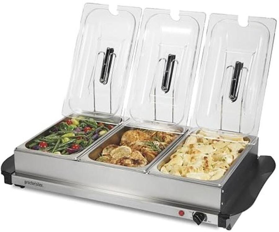 Buffetserver Voedselwarmer Warmhoudplaat Serveertafel Feestelijke Maaltijden Instelbare Warmte 3 Pannen Roestvrij Staal
