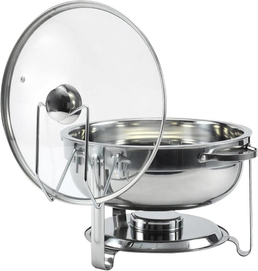 Buffetset Chafing Dish Warmhoudbak Serveer Feestelijk Dineren Dekselhouder Inclusief 5 Liter Capaciteit Zilverkleurig