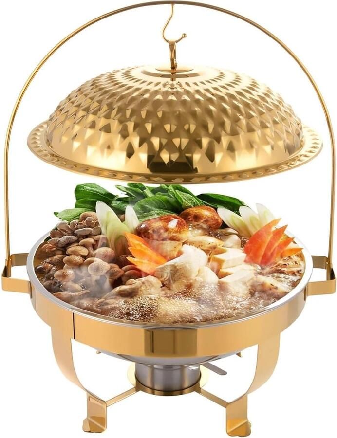 Buffetset met warmhoudbak Chafing dish warmer Feesten organiseren Roestvrij staal 6L capaciteit Goud