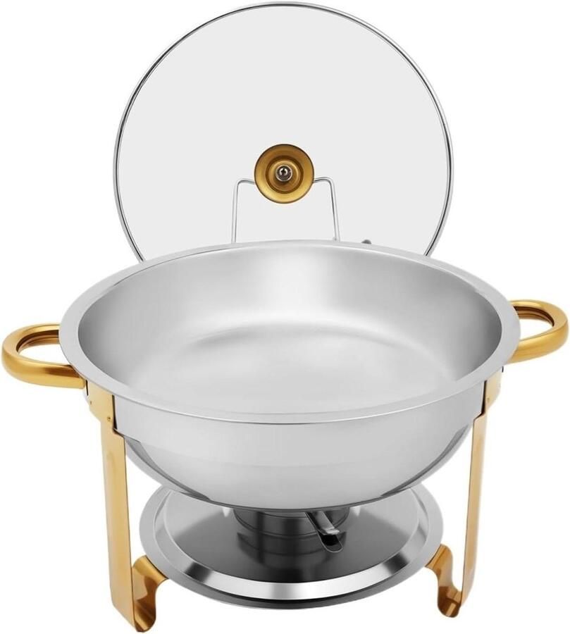 Buffetset Voedselverwarmer Chafing Dish Gerechten Warm Houden RVS Met Deksel 5 Liter Goud