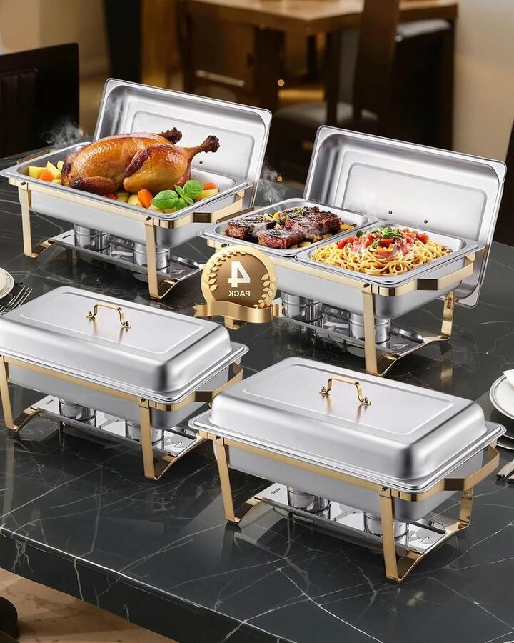 Buffetset Voedselverwarmer Warmhoudbakken Set Feestelijke Catering Elegante Gouden Afwerking 75 Liter Capaciteit Goud