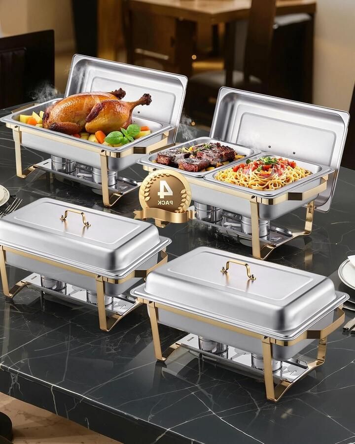 Buffetset Voedselverwarmer Warmhoudset Chafing Dish Feestelijke Serveertafel Gouden Roestvrij Staal 75 Liter Capaciteit Goud