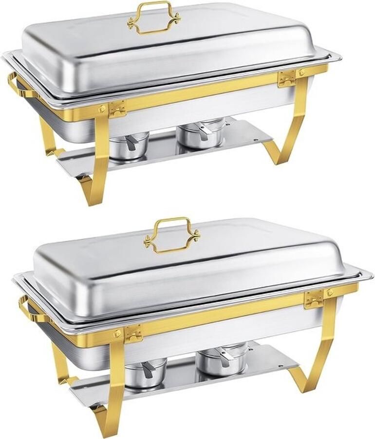 Buffetset Voedselwarmer Feestelijk presenteren Afgeronde randen 9 Liter Goud