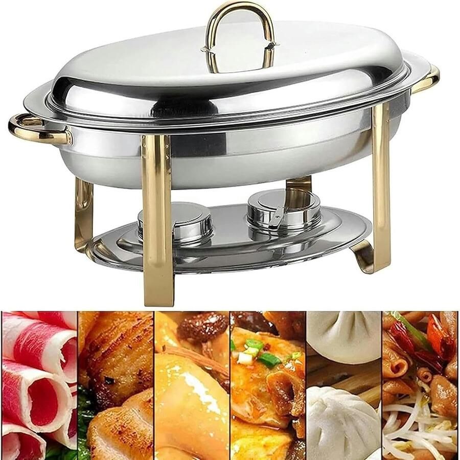 Buffetset Warmhoudschalen RVS Serveerschalen Feestelijke Buffetten Inclusief Brandstofhouders 55 Liter Capaciteit Zilverkleurig