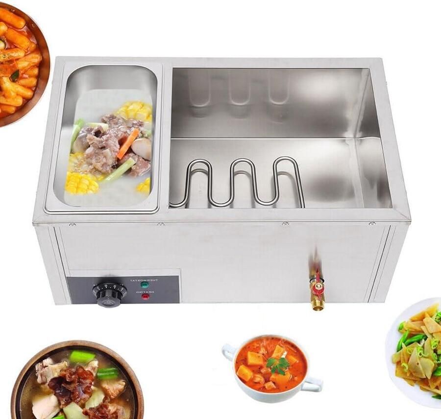 Buffetverwarmer Elektrisch Warmhoudapparaat RVS Gerechten Warm Houden Drie Grote Potten 7 Liter Zilver
