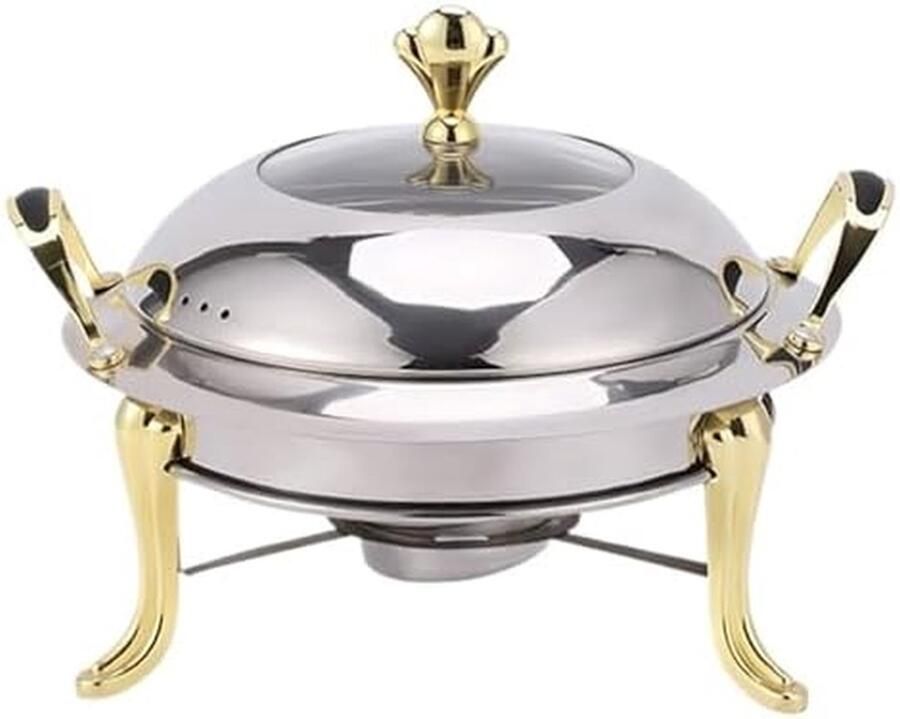 Buffetverwarmer RVS Voedselwarmer Schaalschaal Eten Warm Houden Hittebestendige Handgreep 22 cm Goud