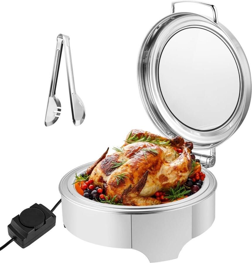 Buffetverwarmer Set Ronde Warmhoudbak Eten Warm Houden Elektrische Temperatuurregeling 643 Liter Zilver