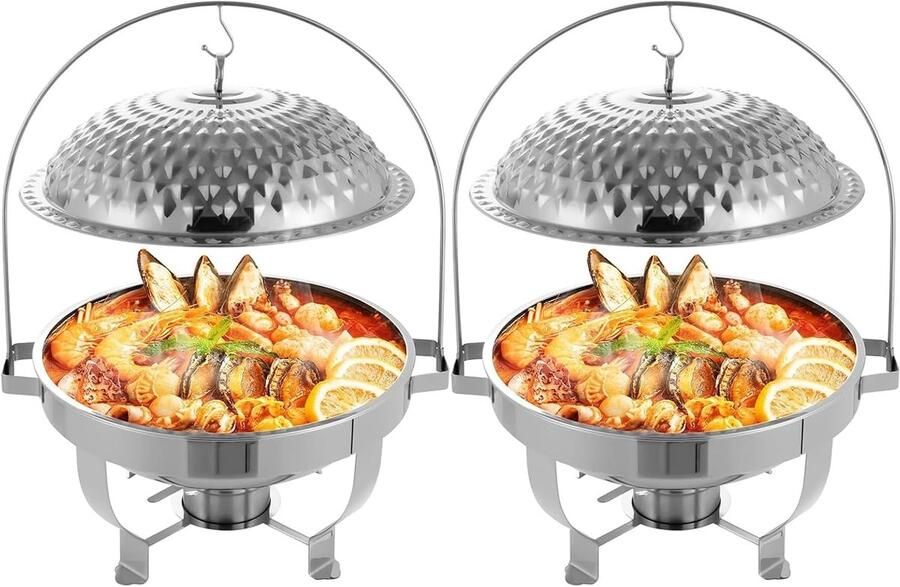 Buffetverwarmers Set Warmhoudbakken Feestelijk Serveren Gehamerd Roestvrij Staal 45 Liter Zilver