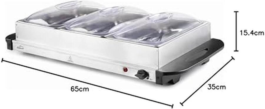 Buffetverwarmer Warmhoudplaat Gerechten Warm Houden Dubbele Functionaliteit 3 X GN 1 3 Zilver