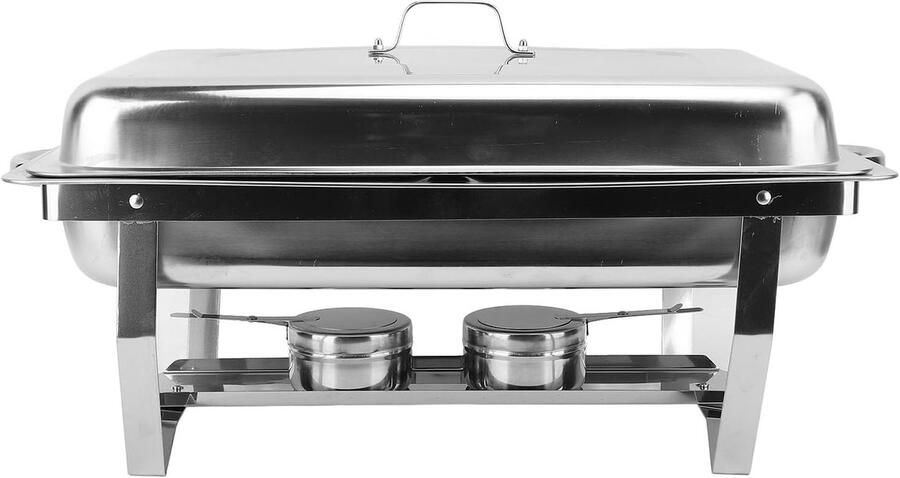 Buffetwarmer 2 Compartimenten Voedselwarmer Serveerschaal Gerechten Warm Houden Verwarming met Dubbel Compartiment 29.5 Liter Zilverkleurig