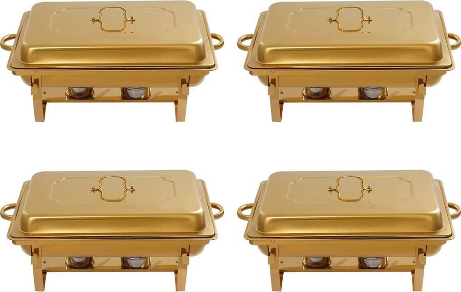 Buffetwarmer 4 Stuks 7 5L Roestvrij Staal Gouden Set Voedselverwarmers Voor Cafetaria's Feest Serveertangen Inclusief