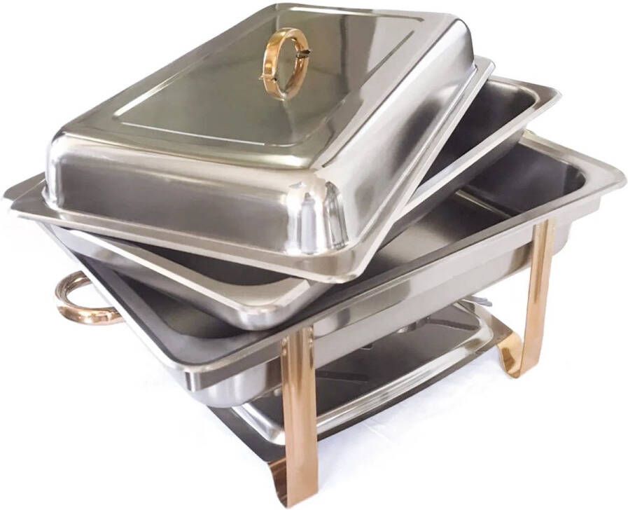 Buffetwarmer Chafing Dish Voedselverwarmer RVS Warmhoudbak 9L Met Deksel en Brandstofhouders Dubbelwandig Voor Buffet Catering Feest Hotel Brunch Bruiloft Warmhoudschaal Rechthoek Roestvrij Staal