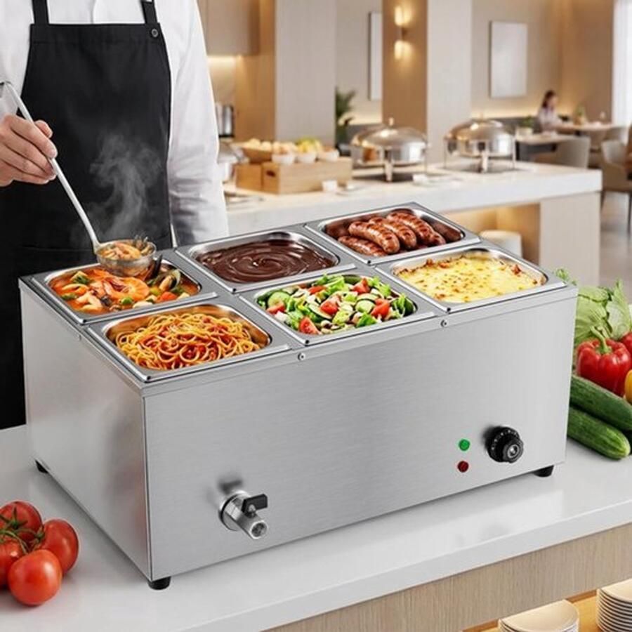 Buffetwarmer Elektrisch 1500 Watt 9 Liter Inhoud Roestvrij Staal Voor Horeca En Catering