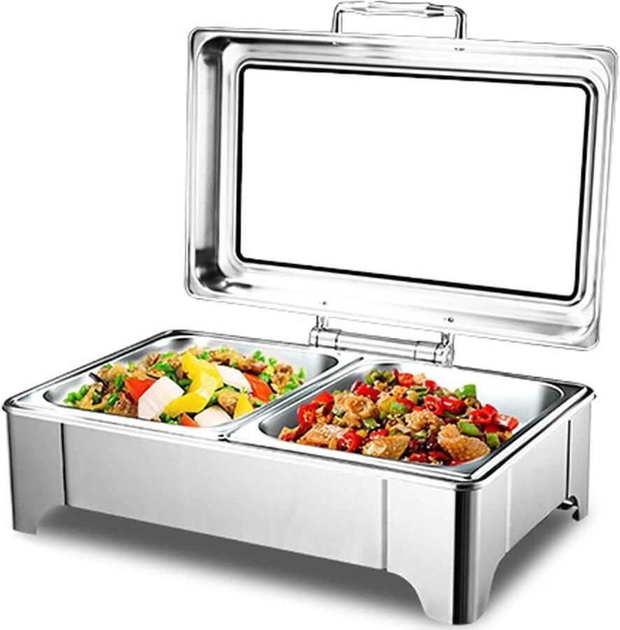 Buffetwarmer Elektrisch Warmhoudbak Eten Warm Houden Zichtbaar Deksel 58x42x24 cm Zilver